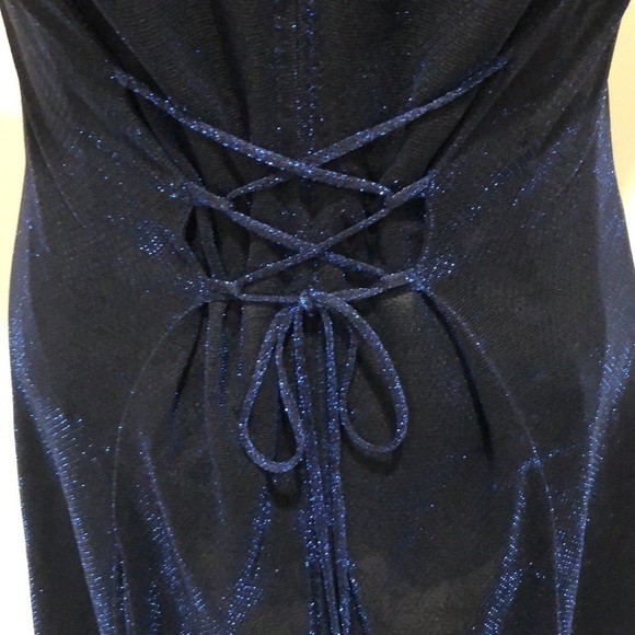 Vintage 90s Metallic Blue Dress Size 8 Corset Lace Up Back - Picture 6 of 10